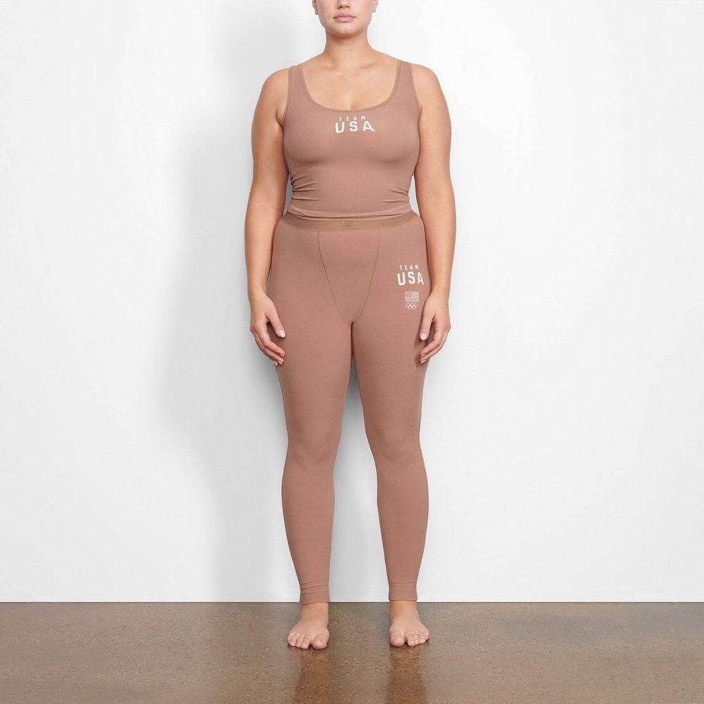 SKIMS Team USA Olympic Capsule White Ribbed Legging in Sienna NEW